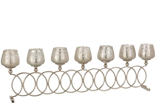 J-Line Candle Holder with 8 Rings Crackle Glass Nickel