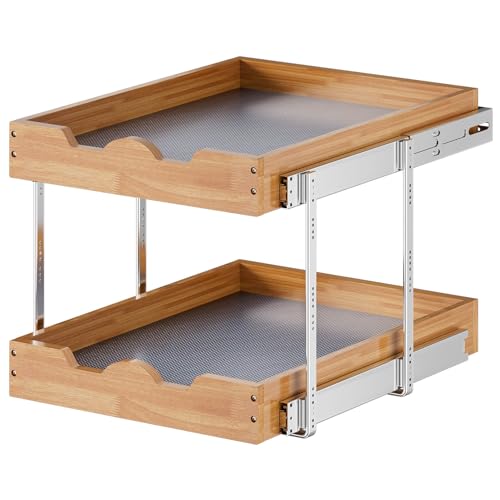 "OCG 2 Tier Pull Out Cabinet Organizer (20""W x 21""D), Heavy-Duty Slide out Wood Drawer Shelf, Pull Out Drawer for Cabinets, Base Cabinet Organization for Kitchen, Pantry, Bathroom"