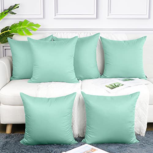 "Coddsmz 6 Pack Decorative 100% Cotton Pillow Covers Square Cushion Cover Solid DIY Throw Pillowcase for Home Bed Sofa Halloween Christmas,Beach Glass,6 Pack-18"" x 18""/45x45cm"
