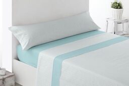 Miracle Home. Turcia Bed Sheet Set, 3-Piece Set, Fitted Sheet, Flat Sheet and Pillowcase, Anti-Peeling, 50% Cotton, 50% Brushed Microfibre, Blue, 105 x 200 cm, 105 cm Bed