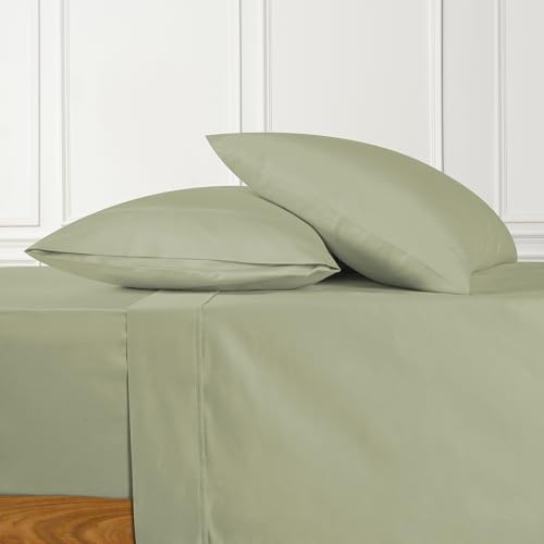 URBANHUT 100% Pure Cotton 700 Thread Count Cal King Bedsheet (4Pc), Natural Cooling Cotton, Luxury Sateen Weave Hotel Sheets, 16'' Elasticized Deep Pocket - Sage