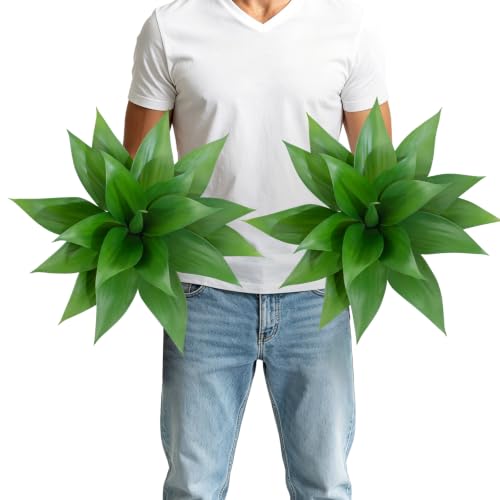 2Pack Fake Plants Artificial Agave Plants, Large UV Resistant Faux Agave Planters for Indoor and Outdoor Decorating Tropical Plant Succulents Greenery Indoor Decor 18Blade(Dark Green)