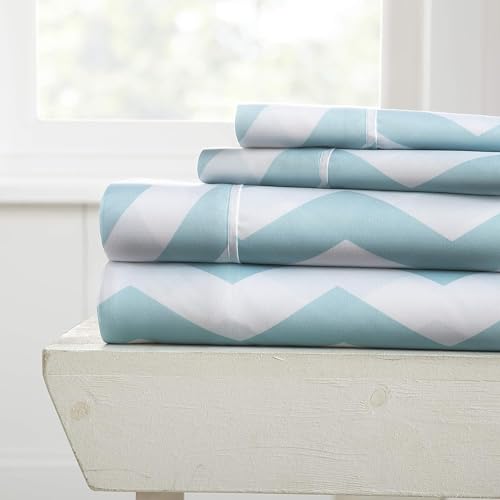 "Linen Market Double-Brushed Patterned Microfiber Twin Sheet Set 3 Piece ??? Oeko-TEX Certified Ultra Soft & Wrinkle-Free - 16"" Deep Pocket Sheets - Easy Care Twin Size - Arrow Turquoise"