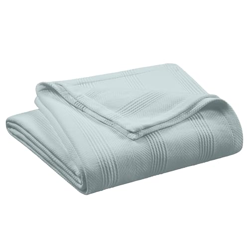Full/Queen Size 100% Cotton Blanket - Super Soft Breathable Lightweight Throw Blanket - All-Season Knit Blanket - Versatile Hotel Luxury - Easy Care Full Size Cotton Blanket - Oeko-Tex Blanket - Blue