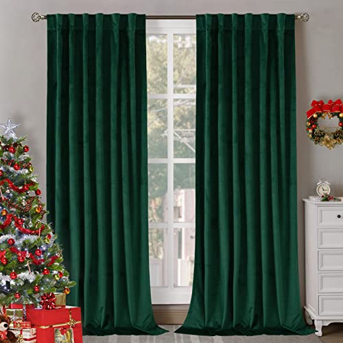 BGment Emerald Velvet Curtains 84 Inch for Bedroom, Thermal Insulated Room Darkening Curtains Noise Reduce Back Tab and Rod Pocket Christmas Panels for Living Room, Set of 2 Panels, 52 x 84 Inch