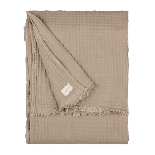 Yard furn Lark Cotton Muslin Throw – Soft Crinkle Texture Blanket (Mole – 130x180cm)