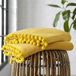 GC GAVENO CAVAILIA Luxury Pom Pom Pure Cotton 550 GSM Hand OR Bath Towels OR Ultra Soft Super Absorbent Bath Sheets, Pack of 2 Bath Sheet, Ochre