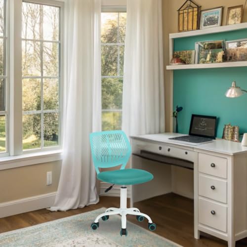 FurnitureR Teenage, Height Adjustable Armless Task, Colourful Study for Home and, Computer, Ergonomic & Swivel Office Chair, 40.5 x 44 x 87 cm, Turquoise, Metal, 44 x 40 x 87 cm