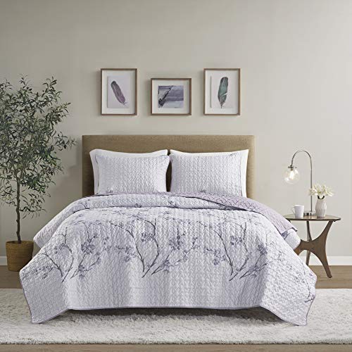 Comfort Spaces All Season, Lightweight, Coverlet Bedspread Bedding, Matching Shams, Microfiber, Kate, Floral Purple, Full/Queen