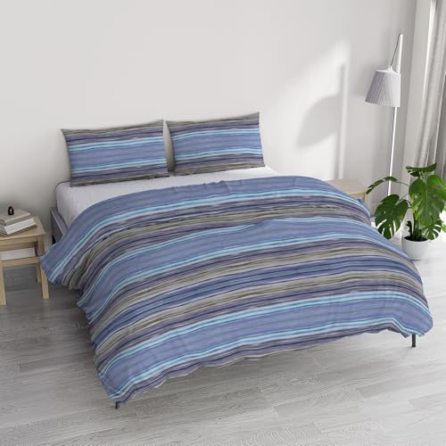 River Cotton Double Duvet Cover Set, Made in Italy – Duvet Cover Set – Duvet Cover 250 x 200 cm with Double Flap and 2 Pillow Cases (Double, Rio Blue)