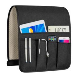 "Remote Control Holders for Armchairs, Couch Caddy, Featuring Non-Slip Bases - 5 Pockets Bedside Storage Pocket for TV Remote Holder, Phone Tablet Kindle, Magazines, Gifts for Seniors (Black, 35""X12.4"")"