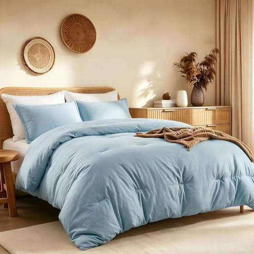 Quataly Twin Comforter Set Mist Blue,2PCS Soft Lightweight Breathable Bedding Comforter for All Season, Twin Size(68''??90'' Comforter & 1 Pillowcase)