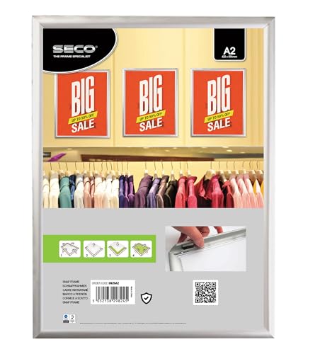 Stewart Superior A2 Aluminium 4 Sided 25mm Front Loading Picture/Poster Snap Frame - Silver