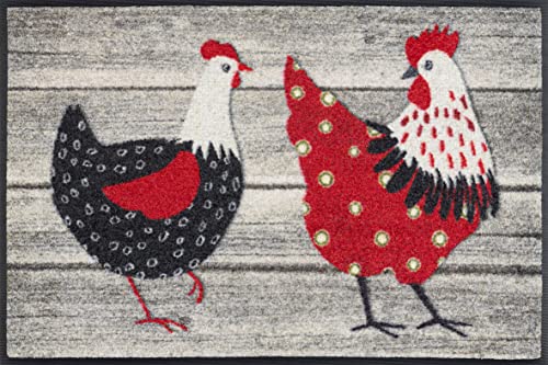 Wash+Dry Chicken Farm Door Mat, 50 x 75 cm, Colourful, Washable for Indoor and Outdoor Use