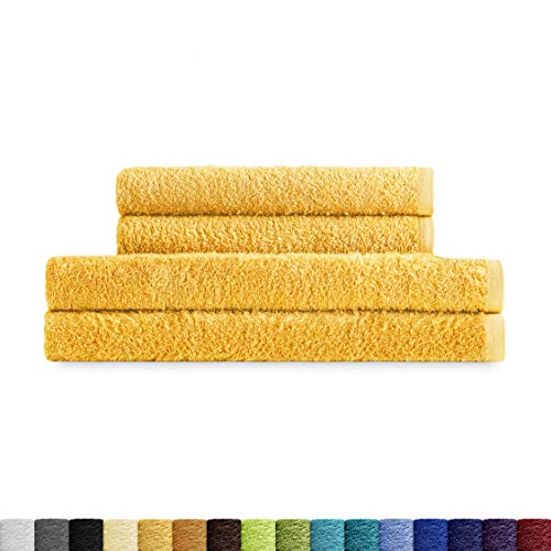 Eiffel Textile Quality Terry Towel Sets, 400 g, 100% Egyptian Cotton, Gold, 2 Basin 2 Shower, Pack of 4
