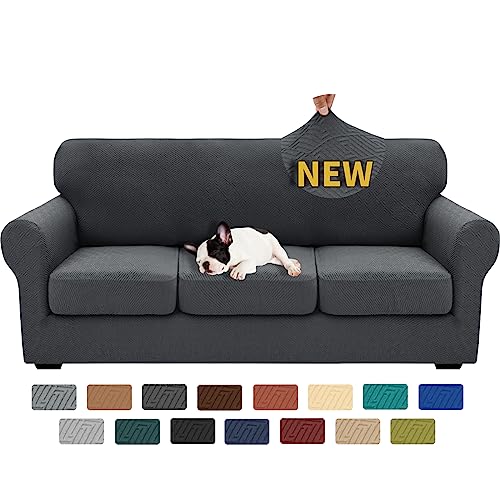 "XINEAGE 2024 Newest 4 Pieces Couch Covers for 3 Cushion Couch Super Stretch Thick Soft Sofa Cover Anti Slip Sofa Slipcover Dogs Cats Furniture Protector (Dark Gray, 71""-91"")"