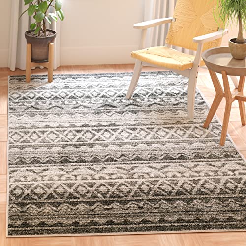 SAFAVIEH Contemporary Rug for Living Room, Dining Room, Bedroom - Adirondack Collection, Short Pile, in Ivory and Charcoal, 91 X 152 cm