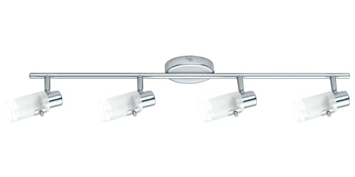 Eglo LED Spotlight bar Orvieto 2, 4 lamp Ceiling Light Fitting Made of Chrome-Coloured Metal and White satined Glass, Living Room Track Lighting, Spots with G9 Bulbs, Warm White