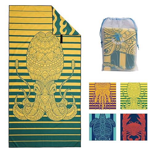"4Monster Microfiber Beach Towel Quick Dry,Super Absorbent Lightweight Travel Towel for Swimmers, Sand Free Camping Towel, Beach Towels for Pool,Swim,Water Sports,Yoga (01Octopus, 63.00"" x 31.50"")"