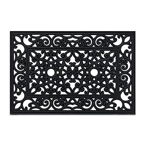 Relaxdays Rectangular Wrought Iron look Doormat, 40x60cm, Door Mat Inside & Outside, Non-Slip, Shoe Wiper, Black