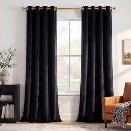 StangH Black Blackout Velvet Curtains 84 inches Long - Grommet Thermal Insulated Curtain Panels Chill Resist Keep Warm for Living Room, Black, W52 x L84 Inches, 2 Pieces