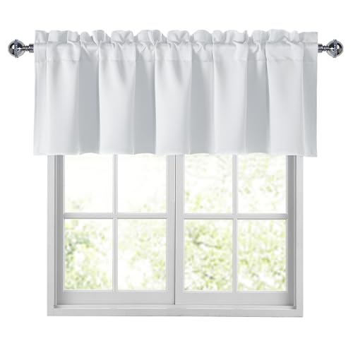 "JIUZHEN Greyish White Valances for Windows Rod Pocket Room Darkening Small Window Curtains for Kitchen/Bathroom, 52"" W x 18"" L, 1 Panel"
