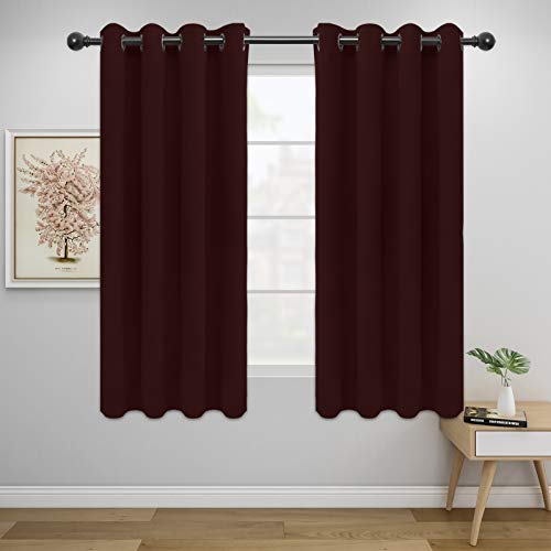 Easy-Going Blackout Curtains for Bedroom, Solid Thermal Insulated Grommet and Noise Reduction Window Drapes, Room Darkening Curtains for Living Room, 2 Panels (52x63 in,Wine)