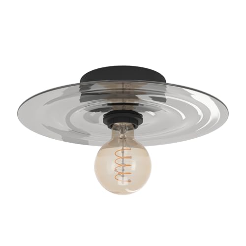 Eglo Ceiling Light Lintmill, Decorative lamp Smoked Glass, Living Room Metal Black and Brass, Grey Ø 30 cm