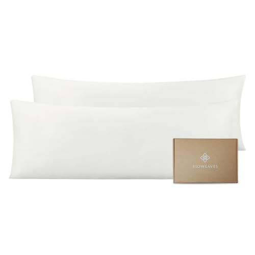 "Bioweaves 100% Organic Cotton Body Pillow Cover for Body Pillowcases 300 Thread Count Soft Sateen Weave GOTS Certified with Zipped Closure - 21"" x 54"", White, Pack of 2"