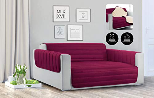 Italian Bed Linen Sogni e Capricci Waterproof Trendy Quilted Sofa Cover Bordeaux/Cream, 3 Places