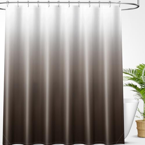 OLANLY Luxury Light Brown and White Ombre Shower Curtain Sets with 12 Hooks, Waterproof and Washable Decorative Shower Curtains for Bathroom, 72x72 Inches