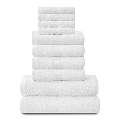 GC GAVENO CAVAILIA 10 Piece Towel Bale Set - Quick Drying Cotton Towel Highly Absorbent 450 GSM White Towels Set - Bathroom Towels Bale Set 4x Face 4x Hand 2x Bath Towels