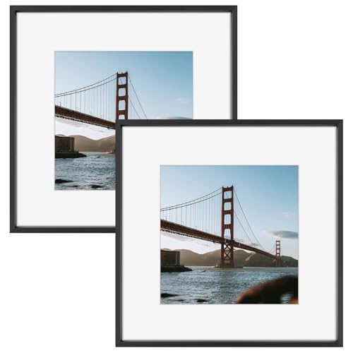 Frametory, 12x12 Metal Picture Frame with Mat for 8x8 Picture & Real Glass, Aluminum Photo Frame Collection (Black, 2 Pack)