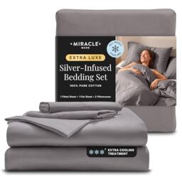 Miracle Made® Newly Improved Extra Luxe Cool IT™ True Grip ® Fitted Bed Sheets –Sage Green,King– 4 Piece Silver Infused, 300-Thread-Count Fabric (Stone, Cali King)