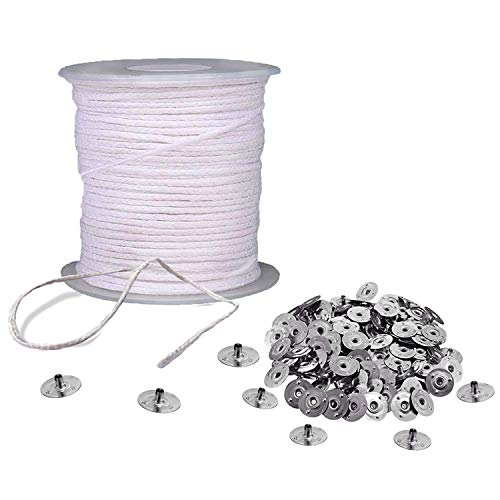BEADNOVA Braided Candle Wick Spool, 200 ft Cotton, 300pcs Wick Clips, Perfect for Candle Making DIY