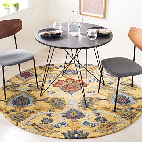 Safavieh Contemporary Rug for Living Room, Dining Room, Bedroom - Blossum Collection, Short Pile, in Gold and Multicolor, 183 X 183 cm