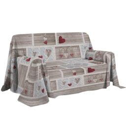 PENSIERI DELICATI Sofa Cover 180 x 290 cm, Made in Italy, 100% Pure Cotton, Shabby in Love Red Pattern, Ideal as a Furniture Cover, Sofa or Summer Bedspread (Single Bed)