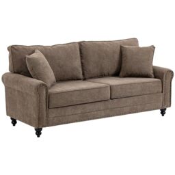 HOMCOM Fabric Sofa 3 Seater Sofa for Living Room w/Throw Pillow Brown