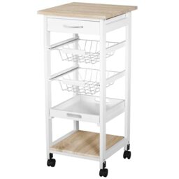 HOMCOM Mobile Rolling Kitchen Island Trolley for Home Metal Baskets White