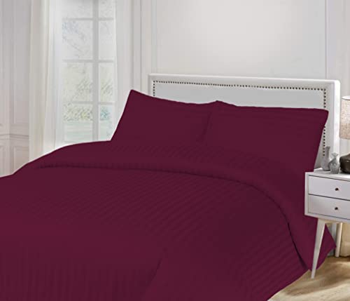 Sapphire Collection 100% Stripe TC400 Egyptian Cotton Duvet Quilt Cover Pillow Cases (Super King, Burgundy)