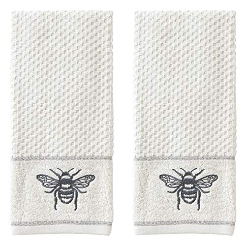 SKL Home Farmhouse Bee Hand Towel Set, White,16x25