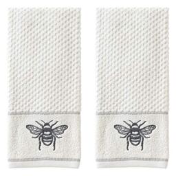 SKL Home Farmhouse Bee Hand Towel Set, White,16x25