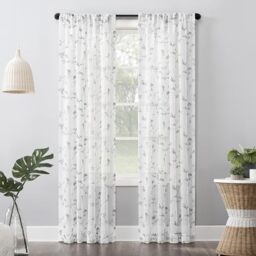 "No. 918 Delia Embroidered Floral Sheer Rod Pocket Curtain Panel, 50"" x 84"", White"
