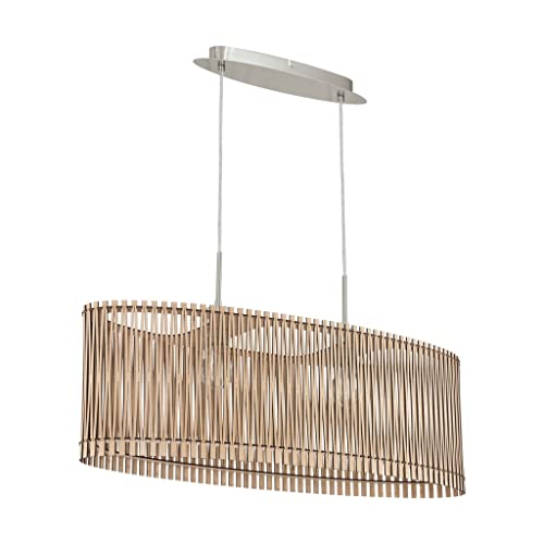 EGLO Sendero Pendant Light, 2-Bulb Vintage, Modern, Natural, Boho, Pendant Light Made of Steel in Matte Nickel, Wood in Maple, Dining Table Lamp, Living Room Lamp Hanging with E27 Socket, L 77.5 cm