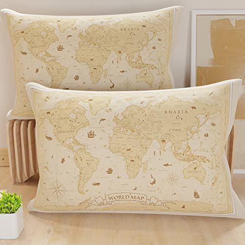 PETTI Artigiani Italiani - Bed Pillowcases, Set of 2 Pillow Covers 50x70 cm, Cushion Cover in Hypoallergenic Microfibre, Made in Italy, World Tortora Pattern