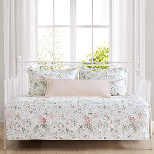 Laura Ashley Home - Daybed Set-Lightweight & Cozy, Reversible, All Season Bedding with Matching Shams and Pillow Cover, Cotton, Pink, Twin