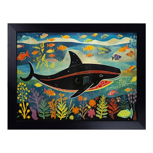 Lap Tray with Bean Bag Cushion, Whale Orphism - Handmade in the UK, Raised Wooden Edge, Padded Cushion, Heat-Resistant Wipe-Clean Surface, for Meals, Laptops and Crafts