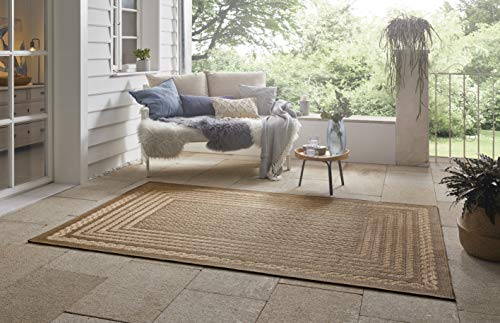 NORTHRUGS Limonero Indoor and Outdoor Rug 160 x 230 cm - Flat Weave Sisal Look Scandi Design Weatherproof for Balcony Patio Conservatory Kitchen Bath Mat Living Room Rug Waterproof in Beige Brown