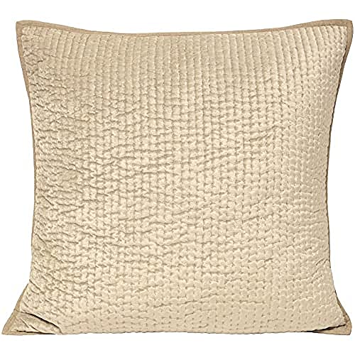 "Riva Paoletti Brooklands Luxury Cushion Cover - Champagne Cream - Velvet Feel Quilt Design - Piped Linen Border - Decorative Tie Fastening - 55 X 55cm (22"" X 22"" Inches) - Designed In The UK"