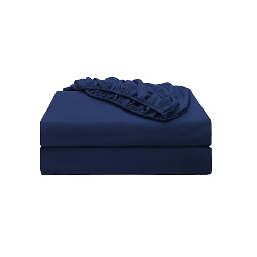 "2-Pack Pure Cotton Twin XL Fitted Sheet for Adjustable Bed Split King, 600 TC 16"" Deep Pocket Egyptian Cotton Fitted Sheet (2pcs, Twin XL, Navy Blue)"